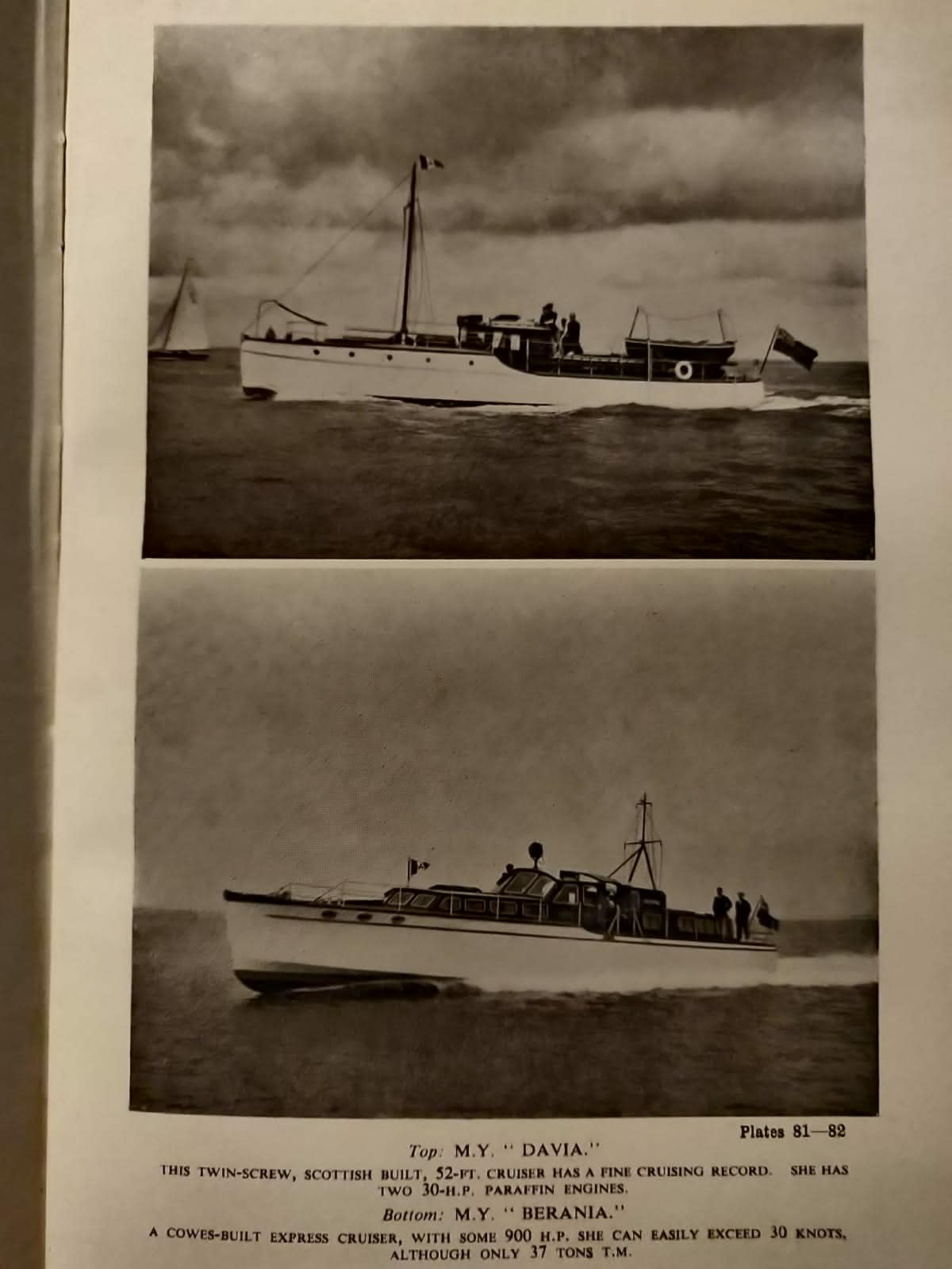 Page from the 1929 Motor Cruising magazine mentioning the M.Y. Davia